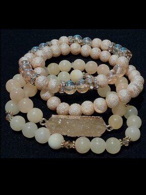 Handcrafted Druzy & Beige Jasper Bracelet Stack